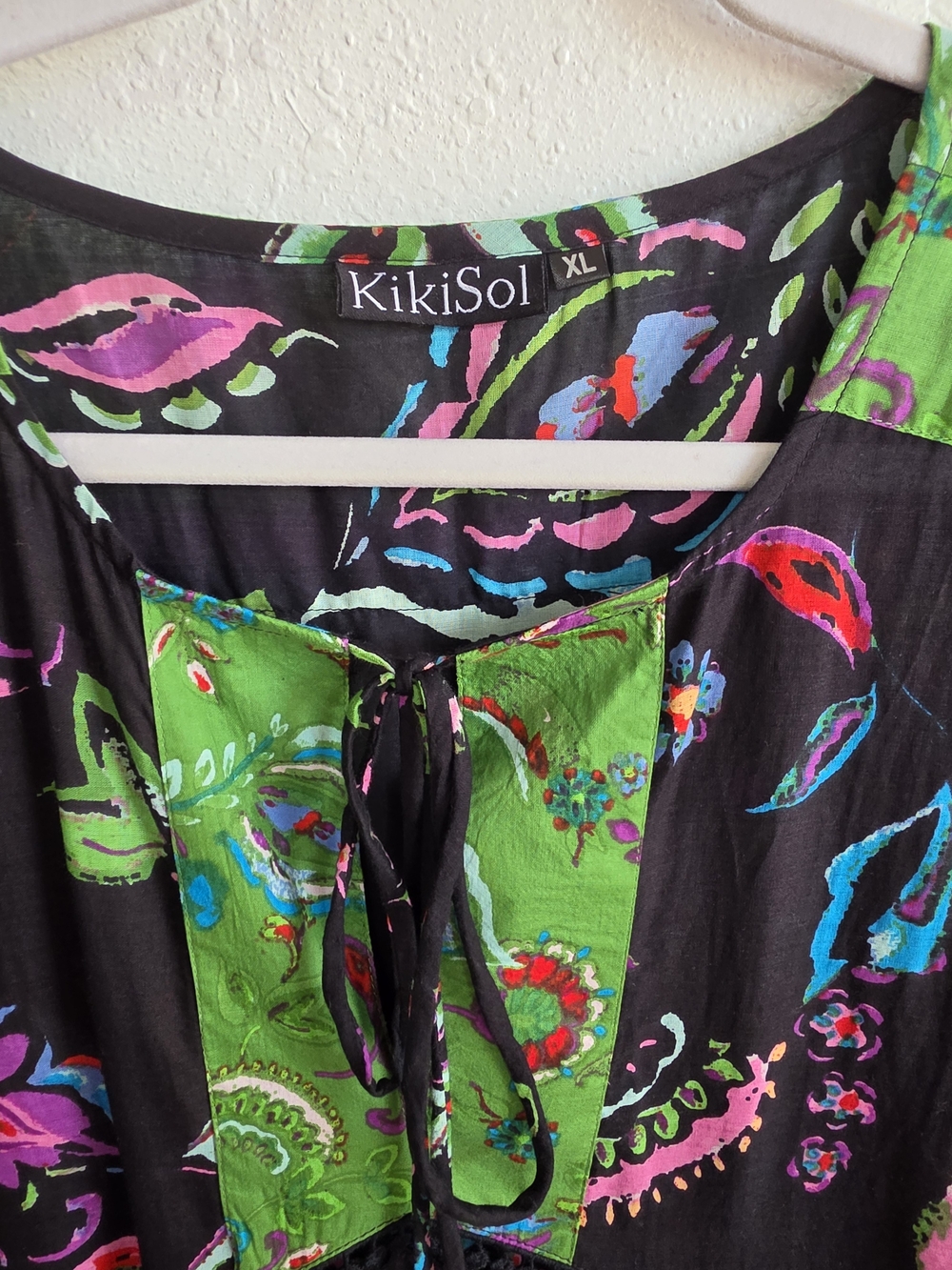 KikiSol XL Black Multicolor Floral Boho Tassel Tie Midi Maxi Dress - Picture 6 of 7